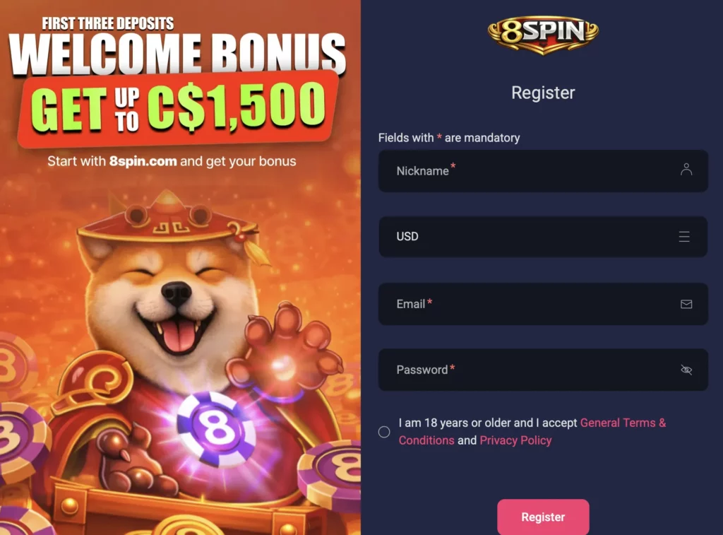 Register at 8Spin Casino